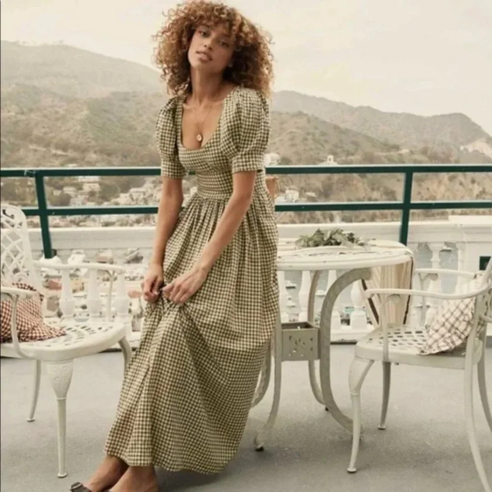 NWT DOEN Kennedy Gingham Maxi Dress Boho Puff Sleeve Black & White Size Small - Picture 13 of 16